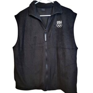 Team USA Olympics Fleece Vest Mens LG Black Full Zip Embroidered Logo Sleeveless